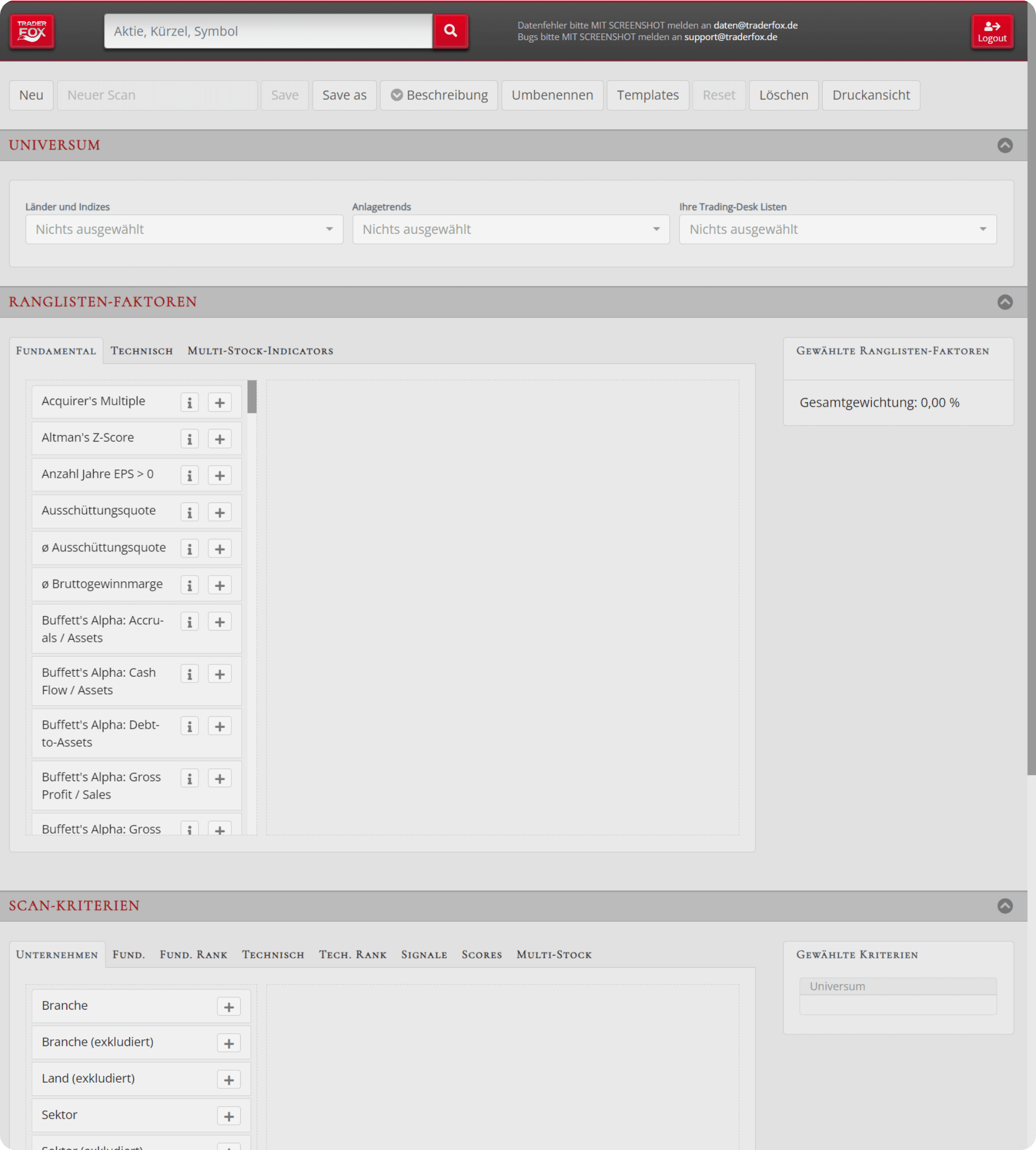 Screenshot des Aktienscreeners aktien Rankings