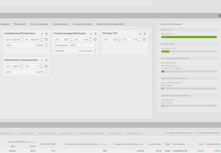Screenshot des Screening-Tools