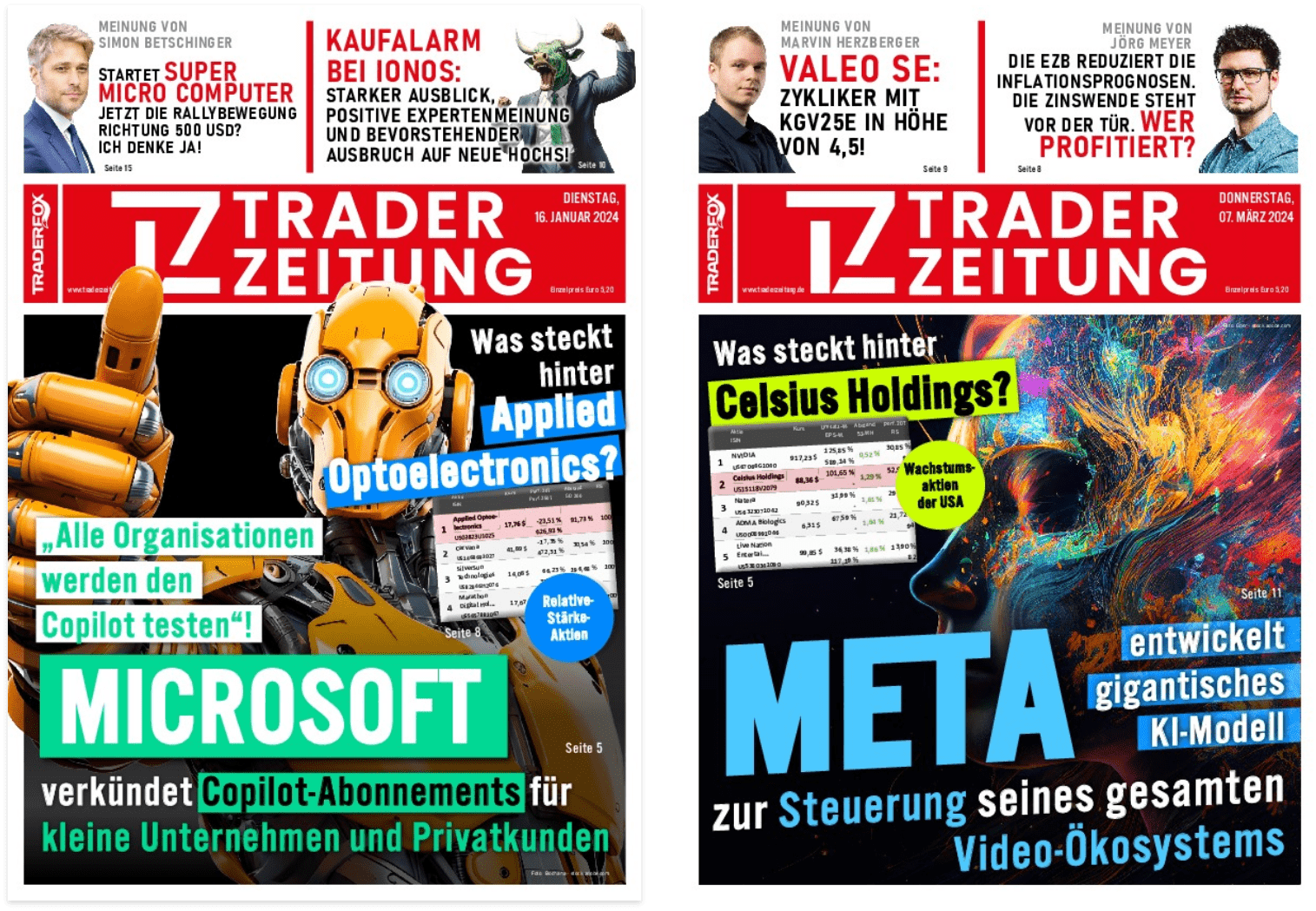 Titelbilder der Traderzeitung, der ersten Tageszeitung für Trader